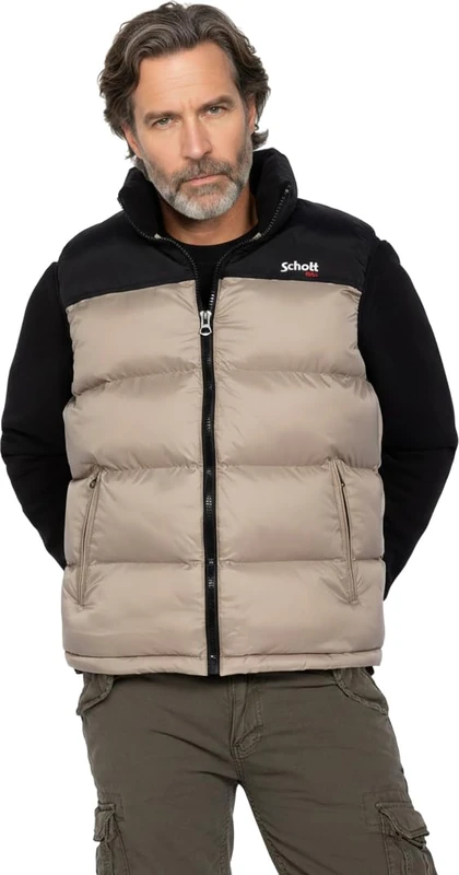 Schott NYC UTAHV Down Jacket, Schott Shoulder, Beige, XL for Adults