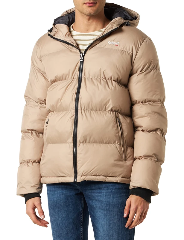 Schott NYC IDAHO2 Zippe Down Jacket with Hood for Adults, Beige, XS