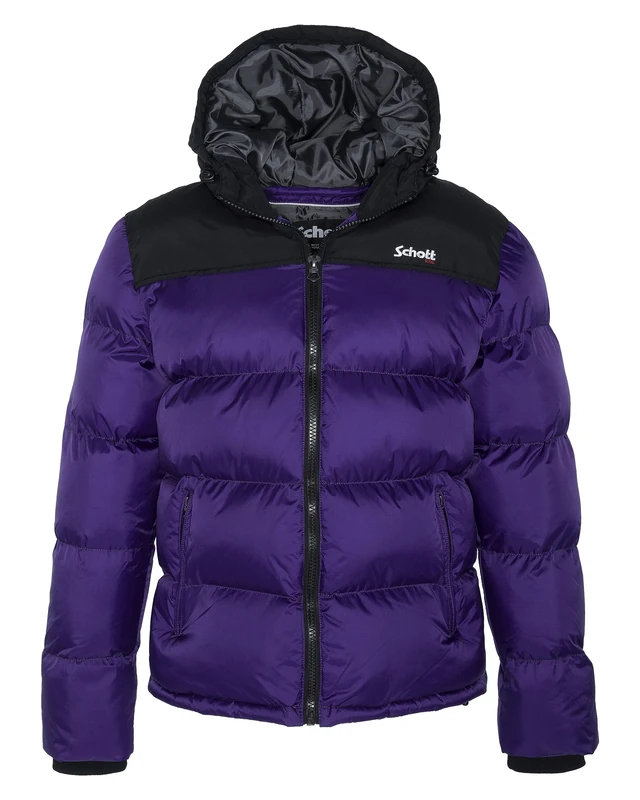 Schott NYC UTAH2 Down Jacket with Hood and Inlay Shoulder, Purple, S for Adult