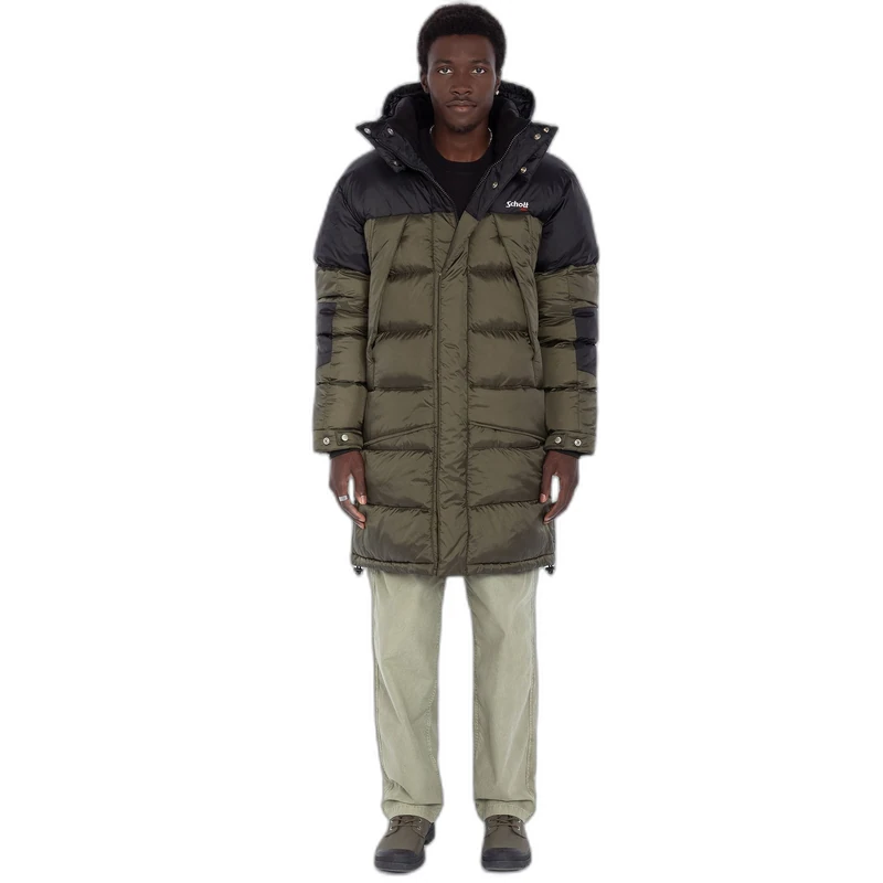 Schott NYC Ontario Schott Down Parka with Hood, Black/Khaki, M - Image 1