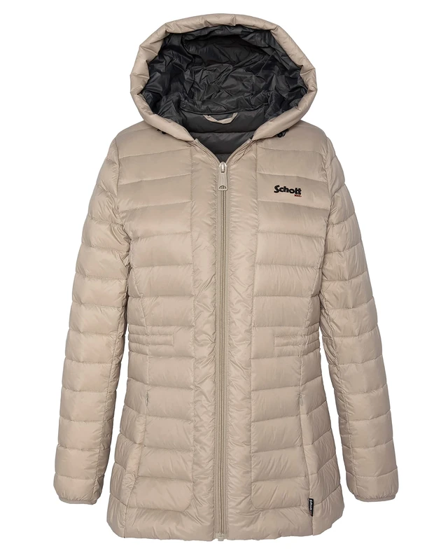 SCHOTT NYC Baker2wrs Schot Women's Long Lightweight Down Jacket with Feather, Beige, L
