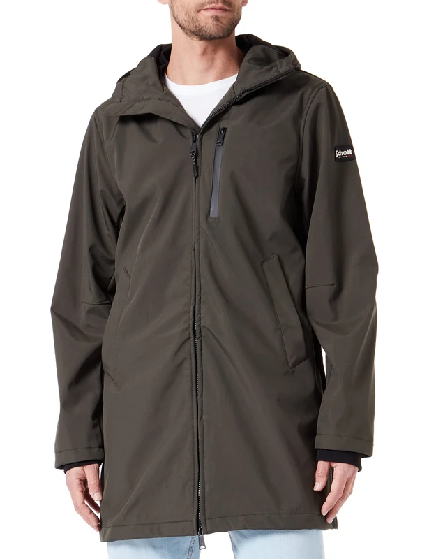 Schott NYC Kalvin Schott Long Zip Hooded Jacket, Khaki, M