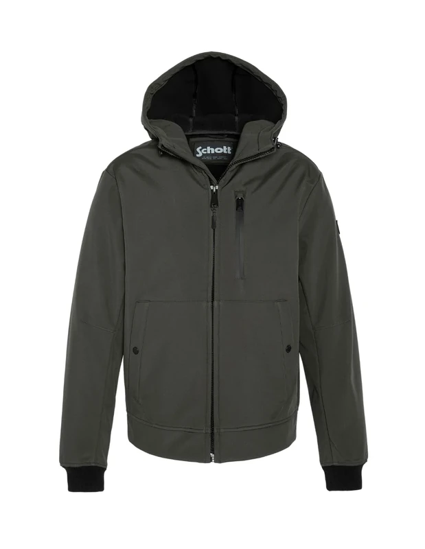 Schott NYC Kale Schott Short Zip Hooded Jacket, Khaki, XL