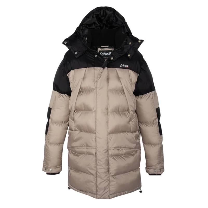 Schott NYC Ontario Schott Hooded Down Jacket, Black/Beige, S for Adults