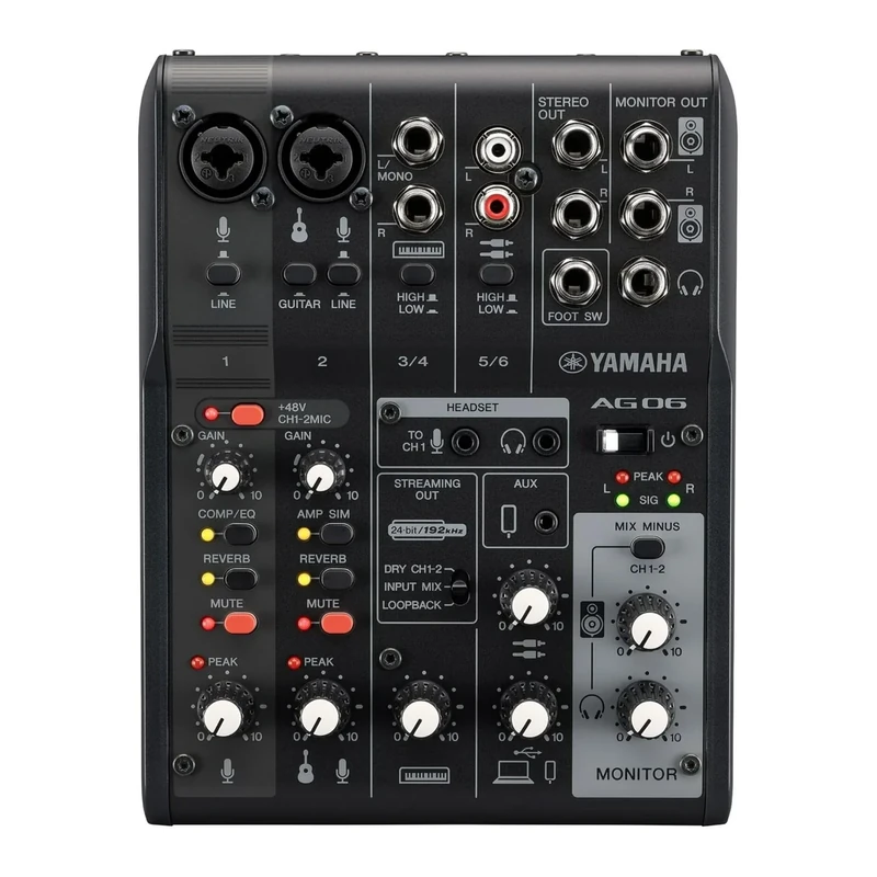 Black 6-Channel Live Streaming Mixer/USB Interface for IOS/Mac/PC