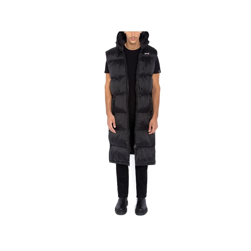 Schott NYC 2190maxv Schott Extra Long Hooded Jacket Without Sleeve, Black, XXS - Image 1