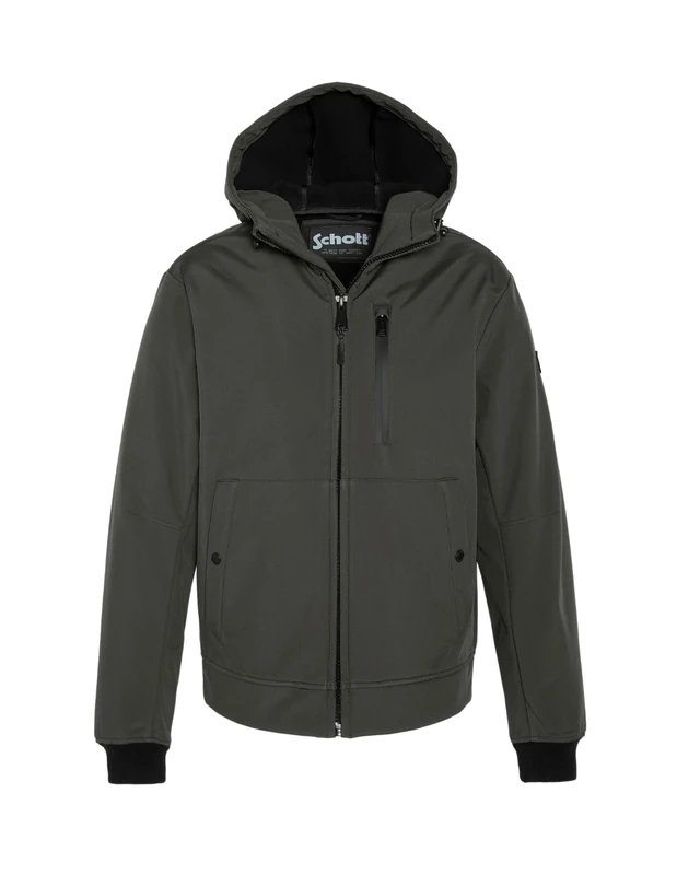 Schott NYC Kale Schott Short Zip Hooded Jacket, Khaki, L
