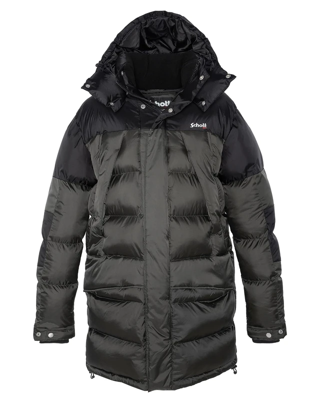 Schott NYC Ontario Schott Hooded Down Jacket, Black/Anthracite, XXL for Adults