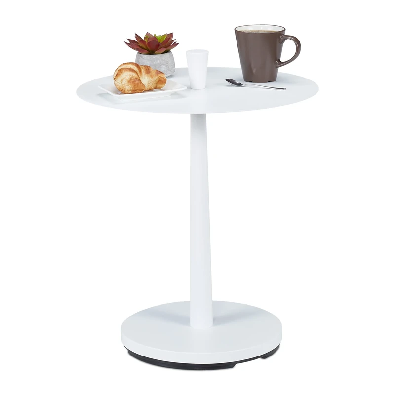 Relaxdays Small Coffee Table, Round Storage Sidetable, HxD: 48.5x40 cm, Metal & MDF, Occasional Table, Decorative, White
