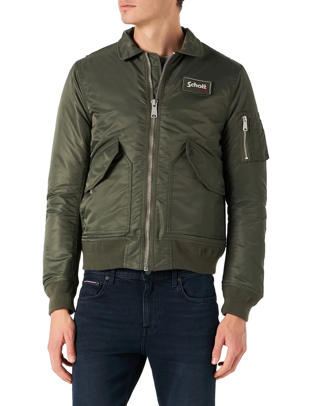 Schott NYC Unisex CWU Original Eco Schott Jacket, Sage Khaki, S