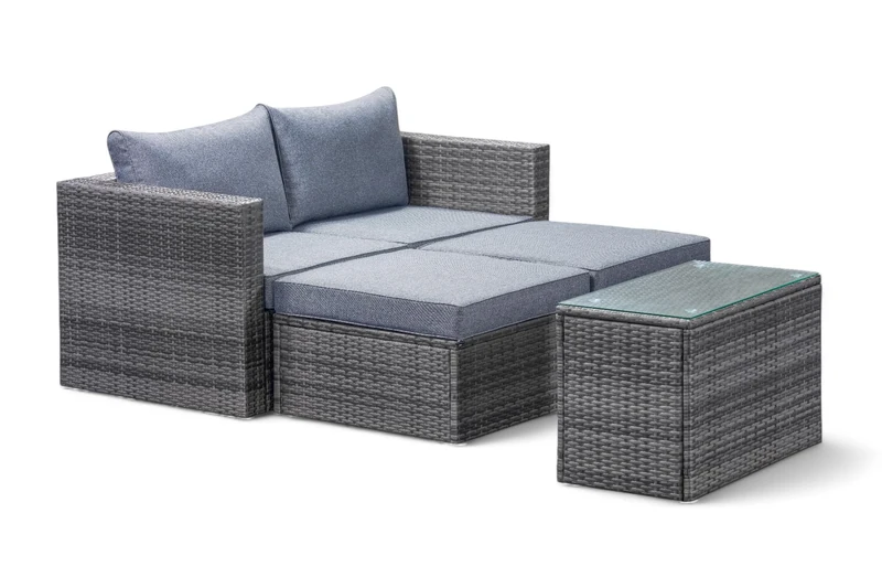 Kingston 4-Piece Modular Wicker Rattan Outdoor Garden Lounge Set with Ottomans & Coffee Table - Light Grey