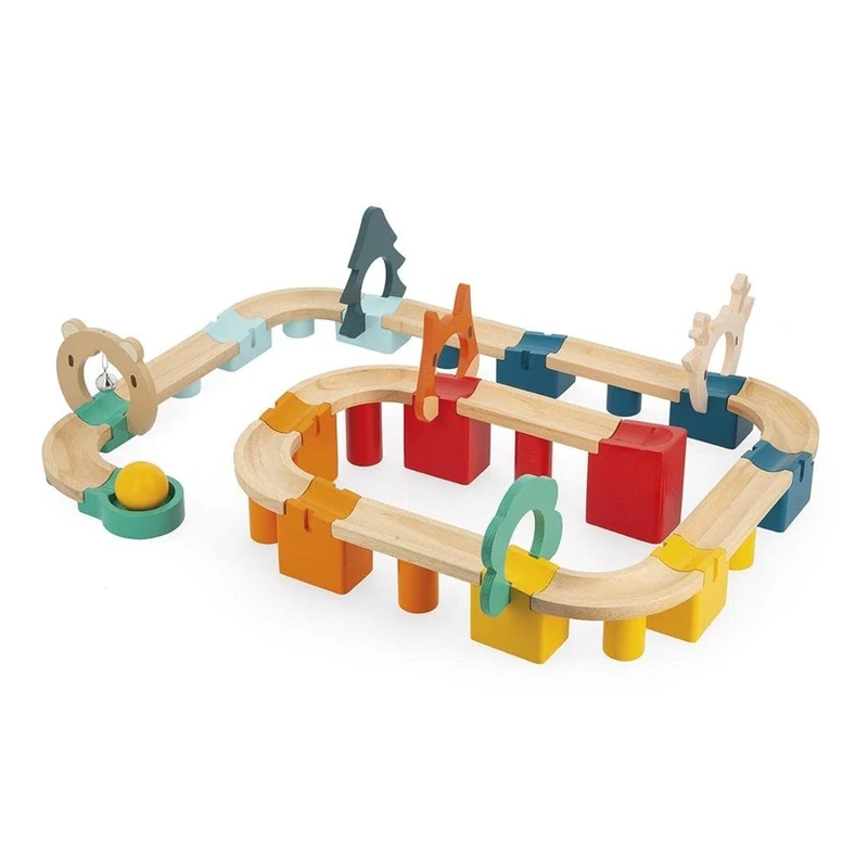 Janod - My First Wooden Circuit - 44 Solid Wood Pieces - Construction & Early-Learning Game - Fine Motor Skills - FSC-Certified - Water-Based Paints - 2 Years +, J08044