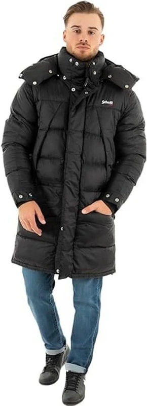 Schott NYC Ontario Schott Down Parka with Hood, Black/Black, M