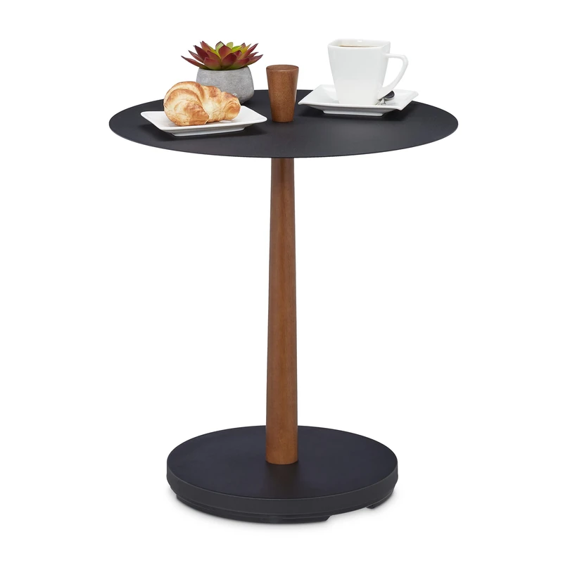 Relaxdays Small Coffee Table, Round Storage Sidetable for Home, HxW: 56 x 45 cm, Metal & Wood, Industrial Design, Black