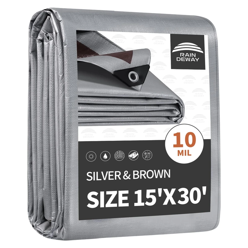 RAINDEWAY 15x30 Feet Tarps Heavy Duty Waterproof,10Mil Multipurpose Tarp