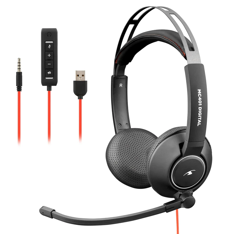 BlueStork MC 401 USB/3.5mm Wired PC Mic Headset, Stereo Sound, Noise Cancelling Rotating Microphone, Ultra Comfort, Volume Control - Lightweight Professional Headphones Ideal for Telework - New 2022