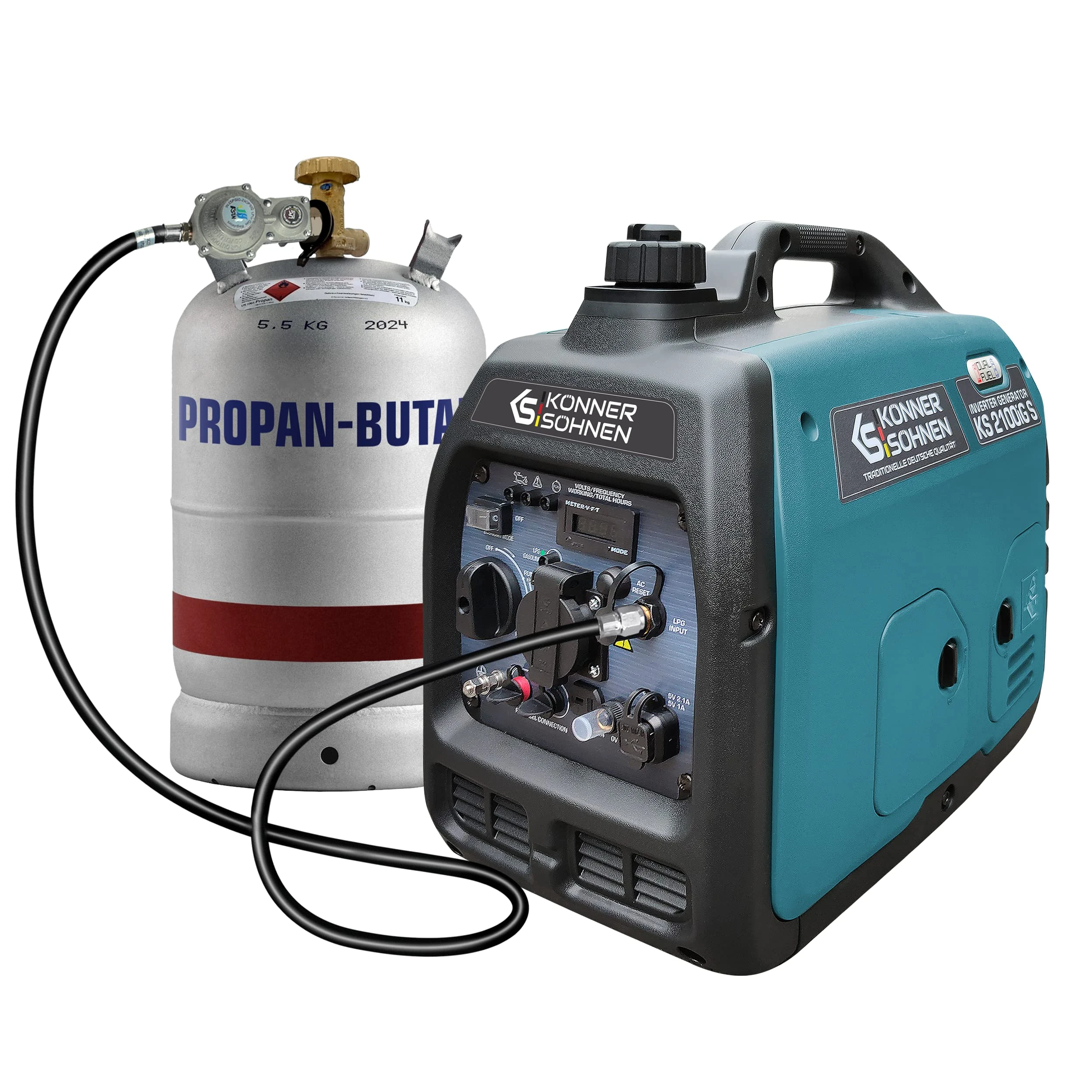 Könner & Söhnen KS 2100iG S Petrol Inverter Generator 2000 W Schuko Socket 230 V 2 USB Ports LED Indicator ECO Mode Emergency Generator EURO V