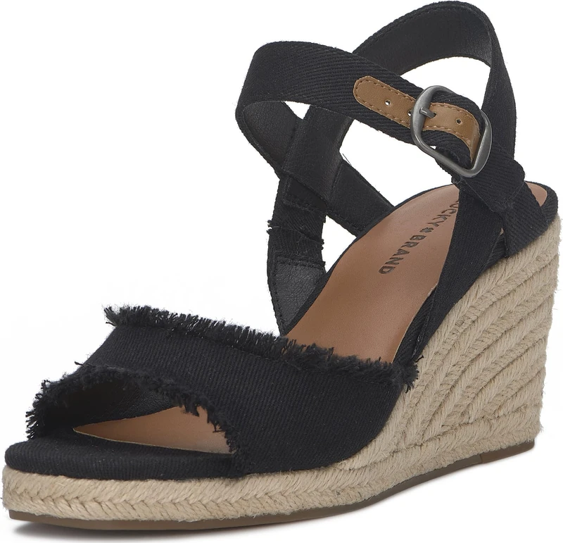 Lucky Brand Women's Mindra Wedge Sandal, Black Denim, 9 UK