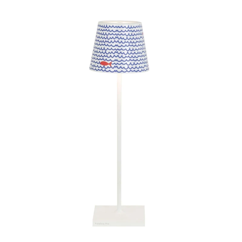 Zafferano, Poldina Pro with Cover, Rechargeable and Wireless Table Lamp with Touch Control, Outdoor Lamp, Dimmer 2200-3000 K, Height 38 cm, Colour: White - Pink Flowers