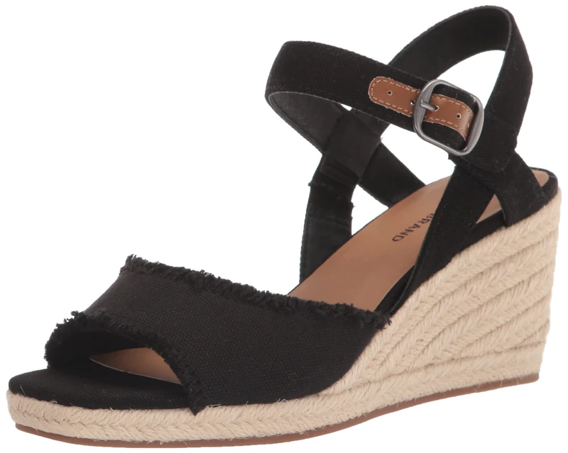 Lucky Brand Women's Mindra Espadrille Wedge Sandal, Black, 7.5 Wide