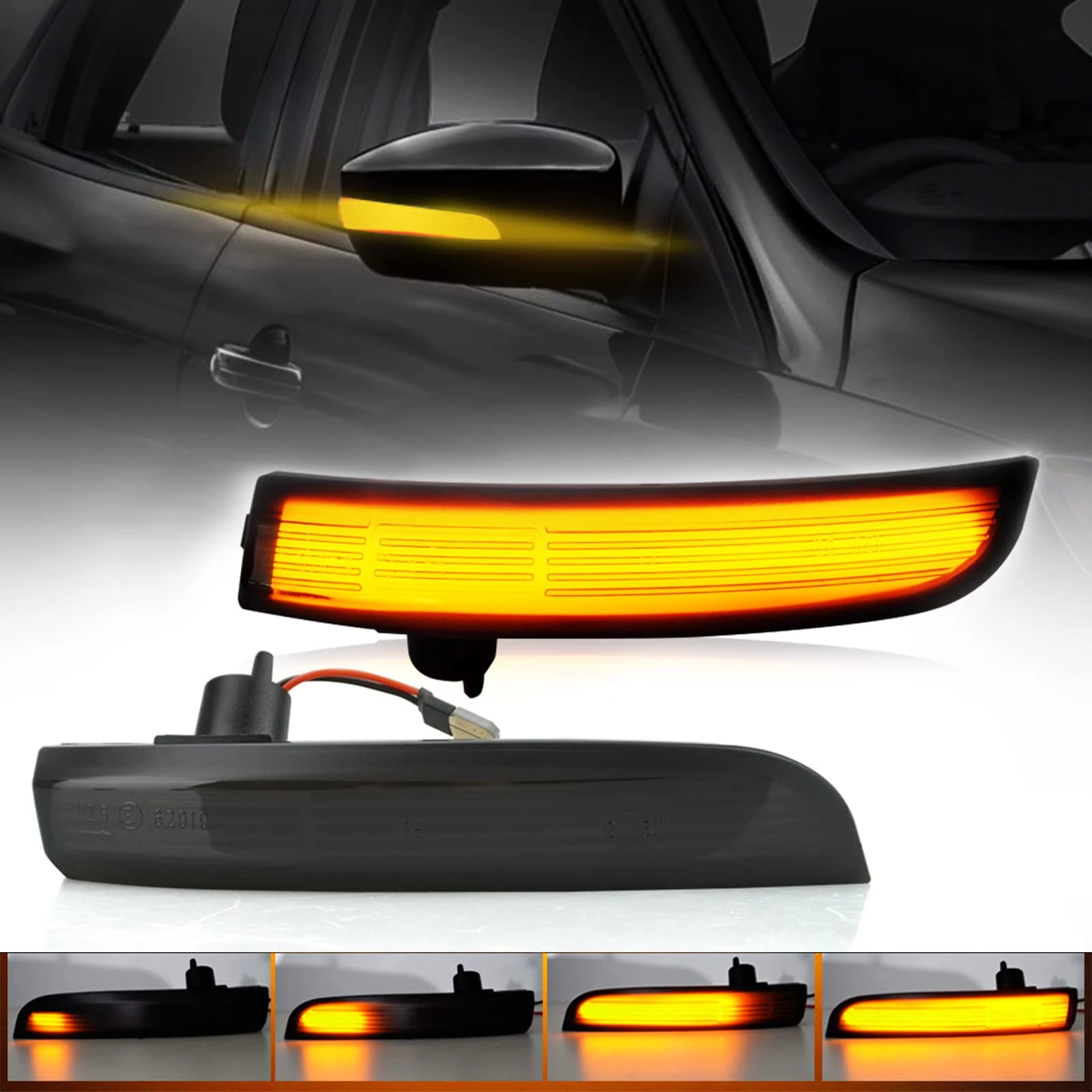 D-Lumina Smoked Lens Side Mirror Marker Light Sequential Amber Compatible with 2013-2018 Fo-rd Kuga Escape Ecosports, 2012-2018 Focus ST RS, 2013-2017 C-Max, Side Marker Blinker Turn Signal Light