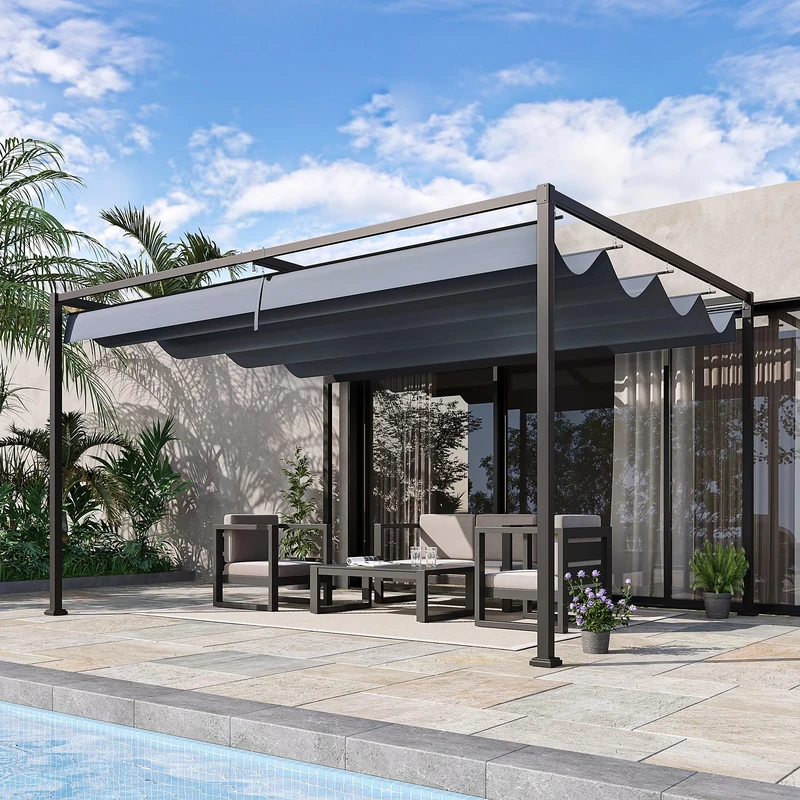 Outsunny 4 x 3m Metal Outdoor Pergola - Retractable Roof