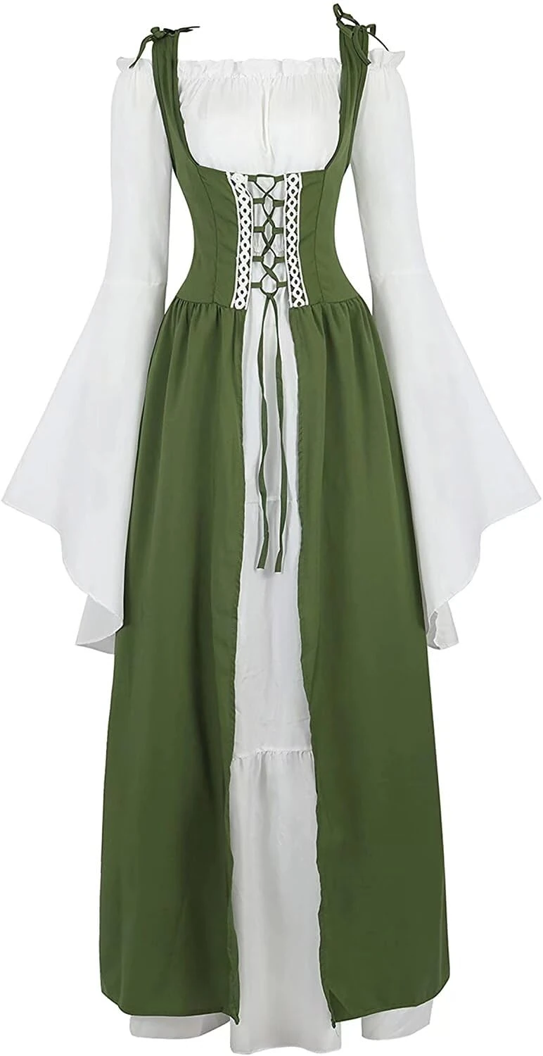 jutrisujo Medieval Dresses for Women Renaissance Costume Irish Over Deluxe Victorian Retro Cosplay Green L