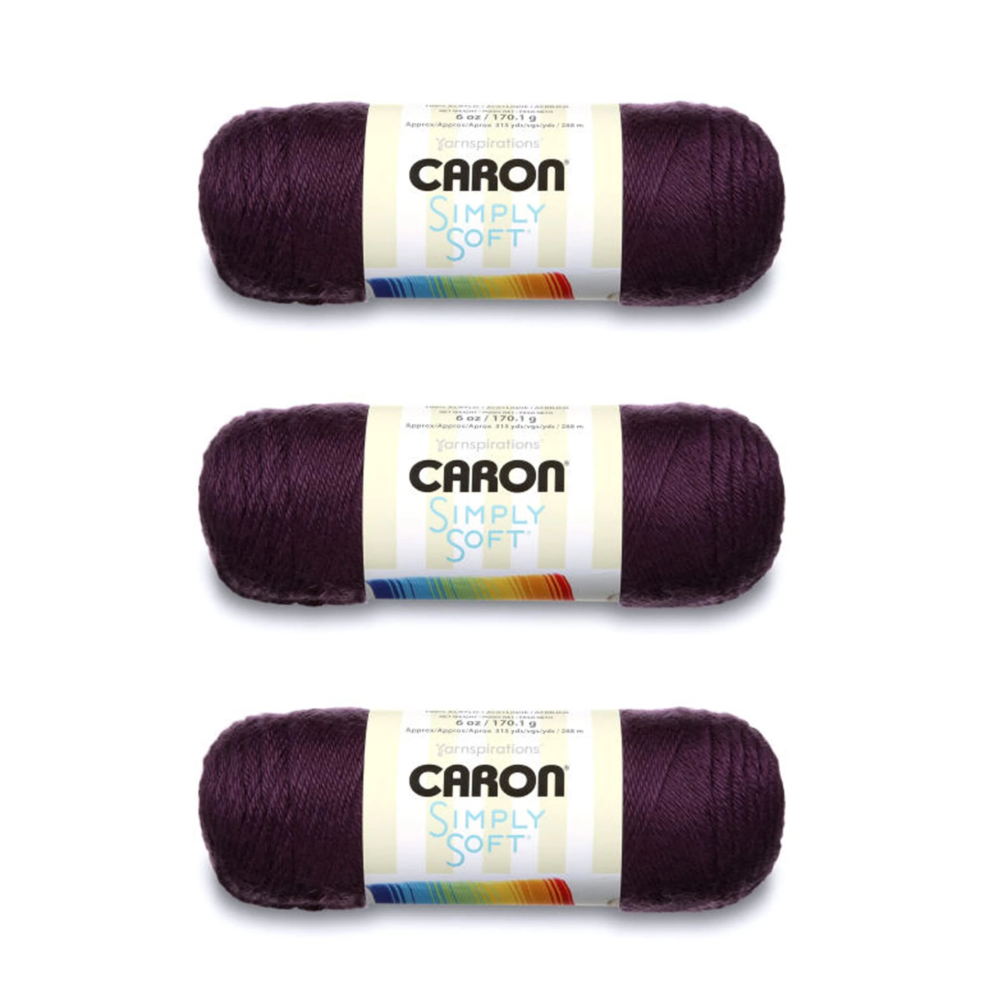 Caron Simply Soft Plum Perfect Yarn - 3 Pack of 170g/6oz - Acrylic - 4 Medium (Worsted) - 315 Yards - Knitting/Crochet