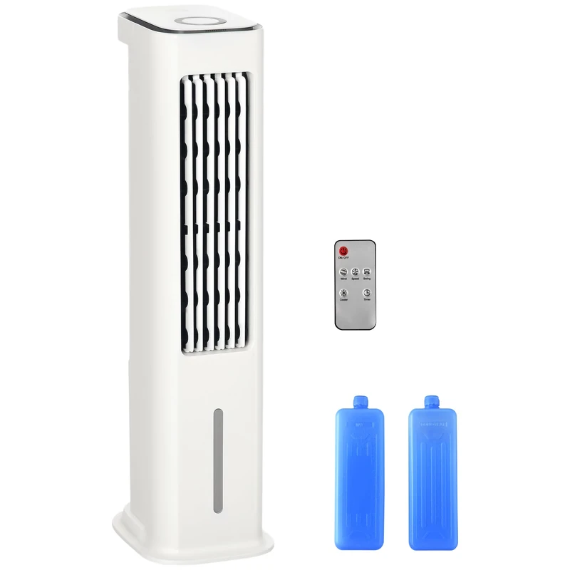HOMCOM Evaporative Air Cooler, 5L Water Tank Oscillating Ice Cooling Fan with 3 Modes, 3 Speeds, 10H Timer, Detachable & Washable Filter, LED Display & Remote Control and Oscillation, White
