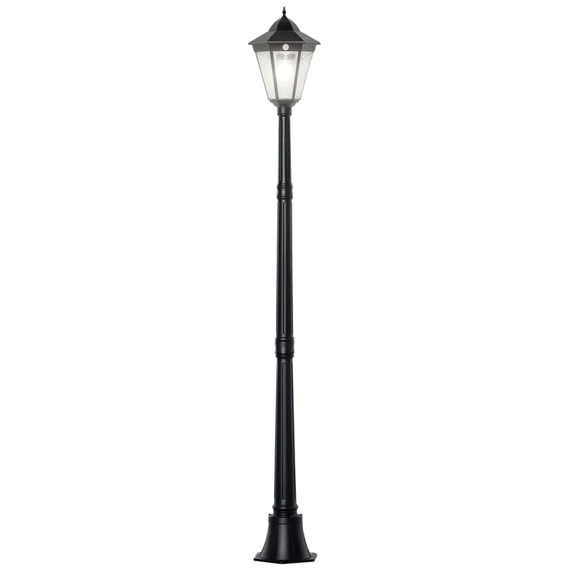 Outsunny 1.9M Garden Lamp Post Light, IP44 Outdoor LED Solar Powered Lantern Lamp with Decorative Bulb, Aluminium Frame for Patio, Pathway and Walkway, Black
