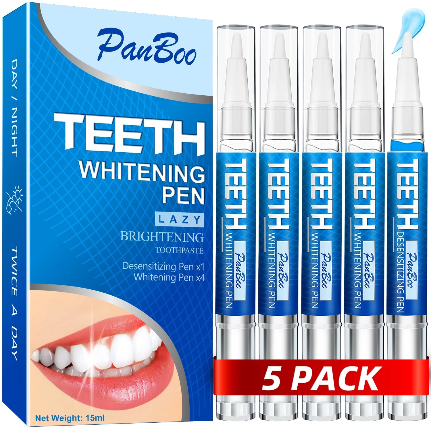 Teeth Whitening Pen 5 Pack for 70+ Treatments | Enamel-Safe & Sensitivity-Free 4 Whitening Pens Plus 1 Desensitizing Pen | Instant Teeth Whitening Kit That 1-6 Shade Whiter in 1-2 Weeks | Mint Flavor