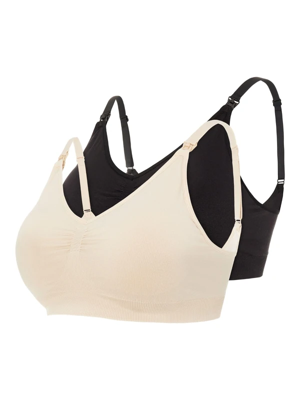 MAMA.LICIOUS Women's Mlilja Feed Me Bra Nf 2-p A. Noos, Black/Pack: Mellow Buff, S-M - Image 1