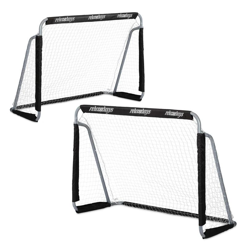 Relaxdays Football Goals, Set of 2, Garden Play Equipment, Kids & Adults, HWD 110 x 150 x 75 cm, Metal, Goalposts, Black