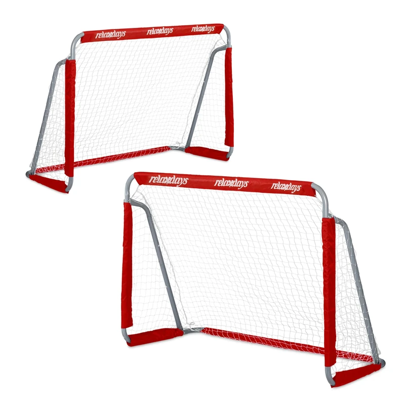 Relaxdays Football Goal, Set of 2, Kids & Adults, HWD 110 x 150 x 75 cm, Metal, Red