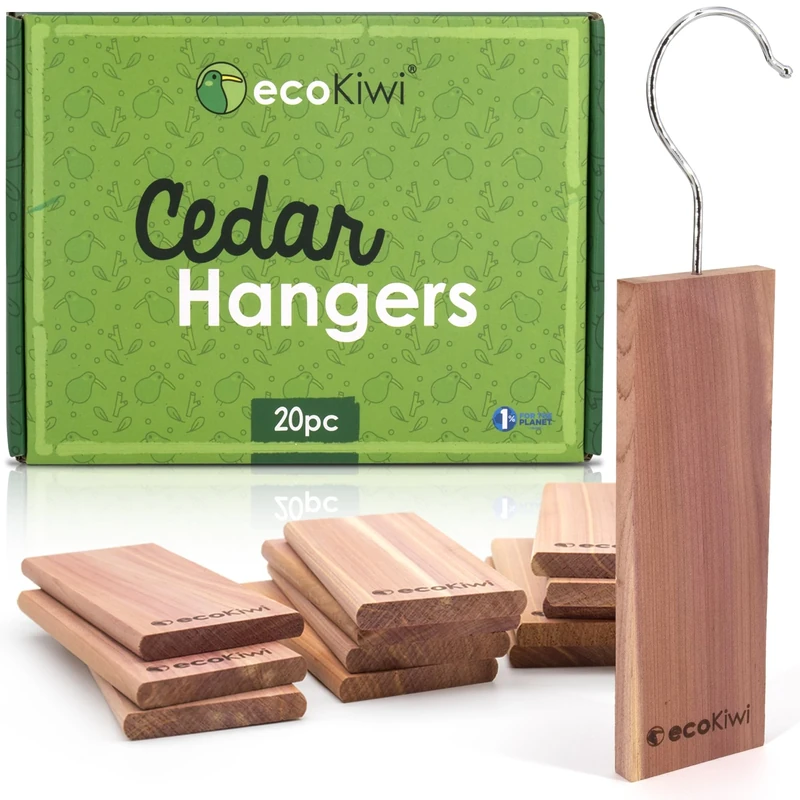 ecoKiwi Moth Repellent for Wardrobes & Clothes - 20 Pack Cedar Wood Hanging Blocks - Cedarwood Moth Repellent Wardrobe Freshener - 100% Natural Oil Storage for Drawers with Sandpaper