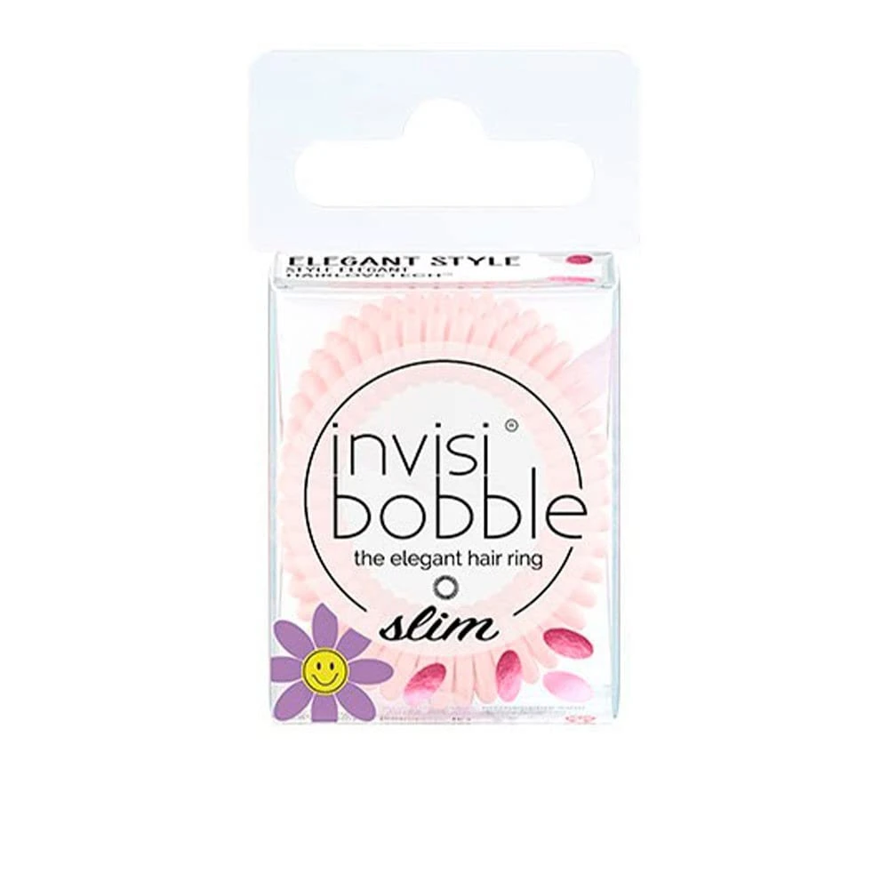invisibobble Slim Retro Dreamin Hair Scrunchie, 3 x Thin Hair Bobbles in Playful Rose for Girls, Women, Designed in The Heart of Munich