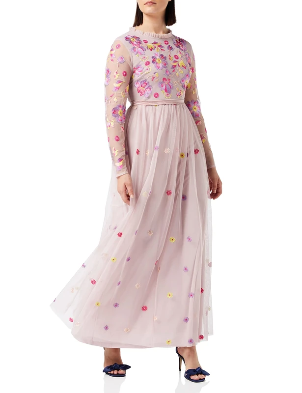 Frock and Frill Women's Floral Embroidered Dress Special Occasion, Bridal Rose Blush, 8