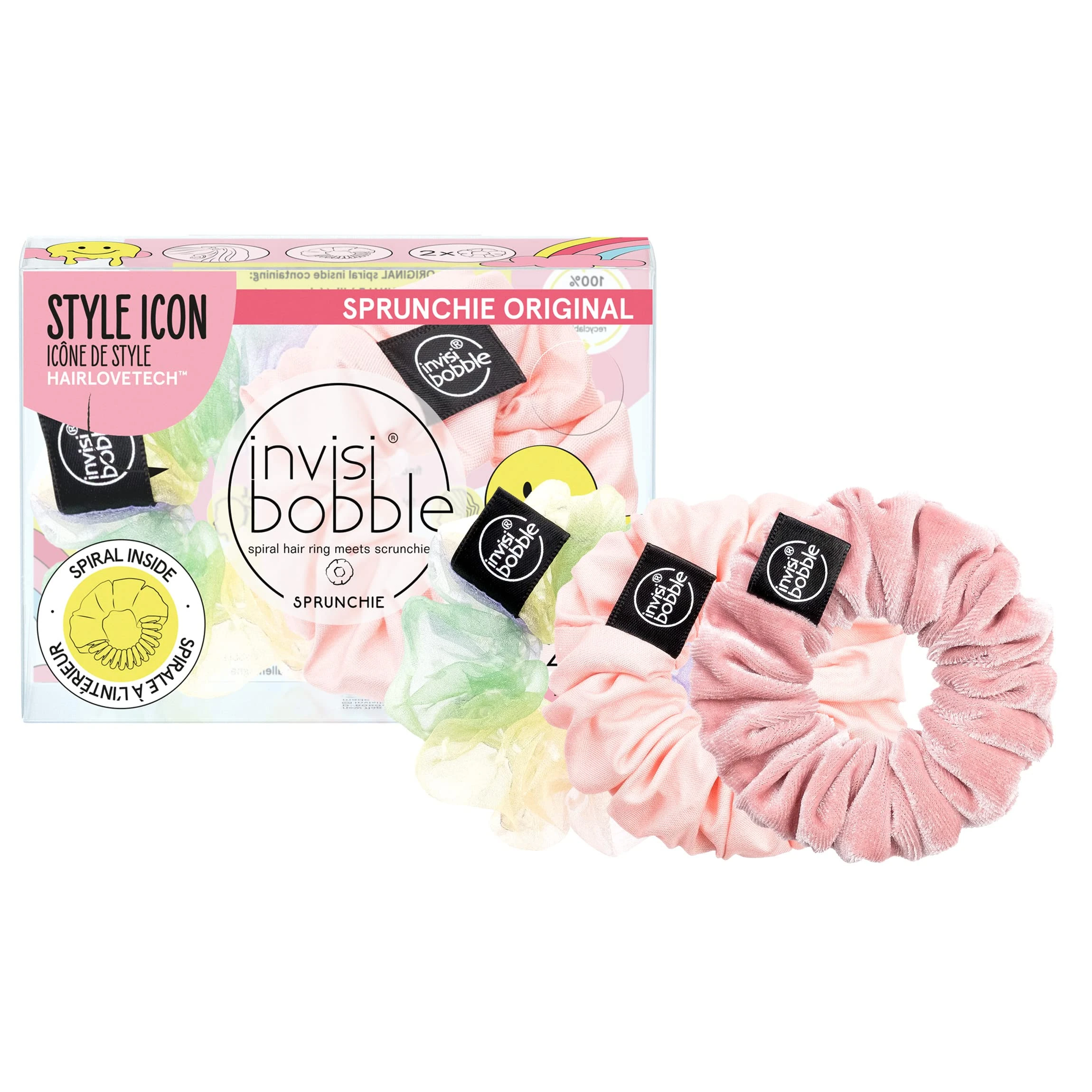 invisibobble Hair Scrunchie Set Retro Dreamin' Pastel I 3 x Hair Bobbles Pink and Colourful for Girls and Women I Scrunchies Pink I Designed in the Heart of Munich