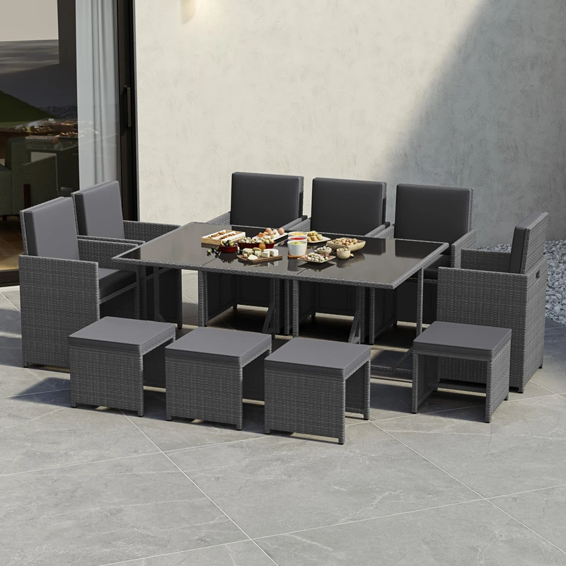 Garden Vida Cuba 10 Seater Rattan Dining Set - Grey