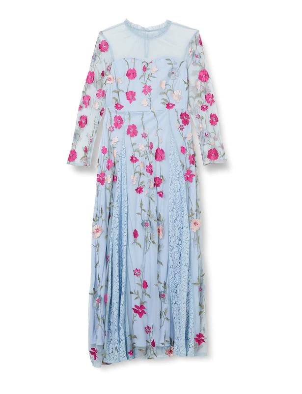 Frock and Frill Women's Floral Embroidered Dress Special Occasion, Sea Ice Blue, 8