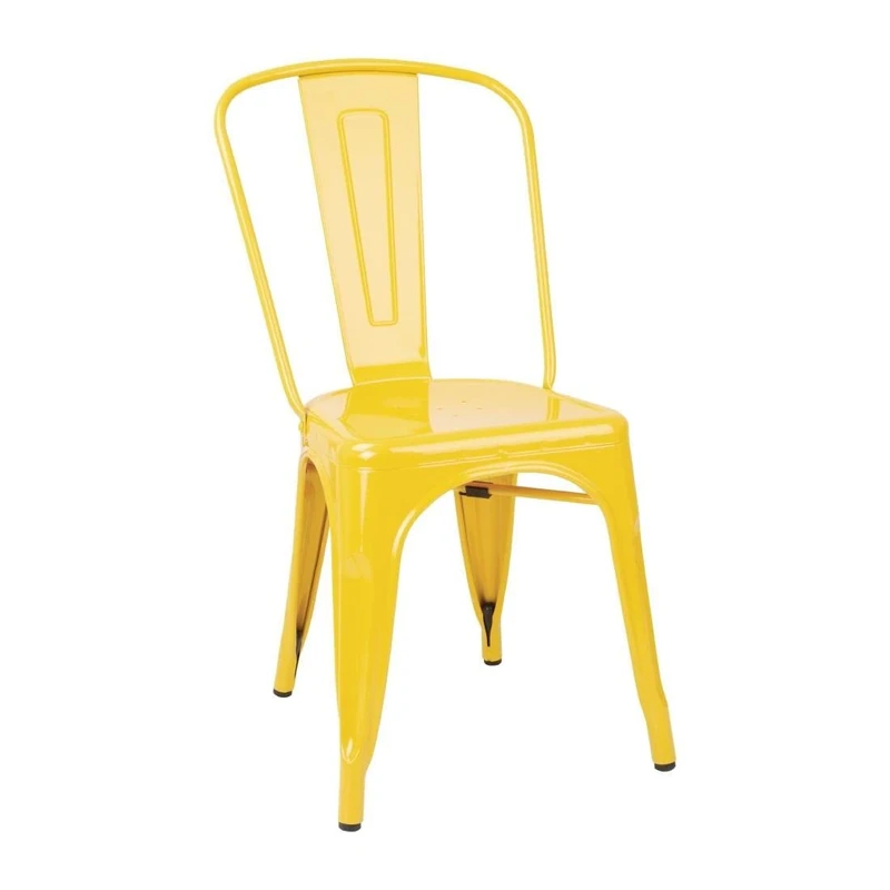 Bolero Bistro Steel Side Chairs Set (Pack of 4), Yellow, Industrial Style Bistro Dining Chairs, Galvanised Steel, Max Load 160 kg, Stackable, Commercial Grade, DK292 - Image 1