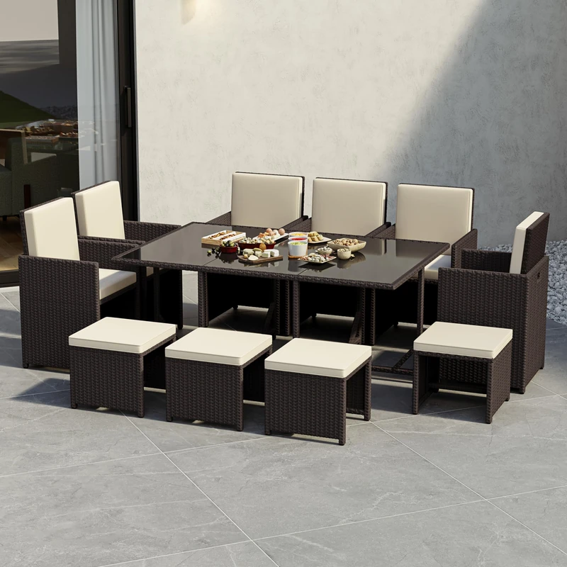 Garden Vida Cuba 10 Seater Rattan Dining Set - Brown