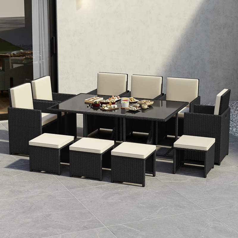 Garden Vida Cuba 10 Seater Rattan Garden Dining Set - Black