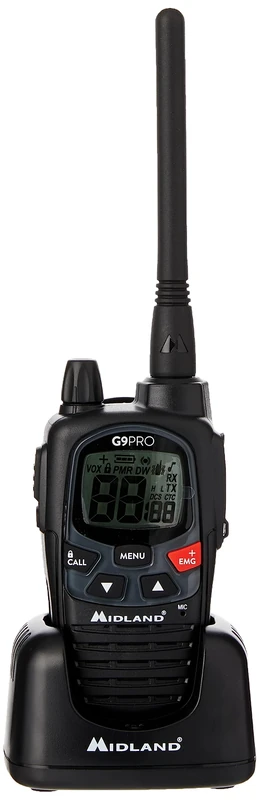 Midland - Walkie Talkie G9 PRO with UK Plug, IPX4 Waterproof Long Range Walkie Talkies, Airsoft & Outdoor, 2 Way Radio 105 Channels - 36 PMR446/69 LPD, 12Km Range, 23H Battery, Rechargeable Batteries