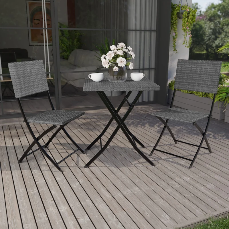 Garden Vida Capri 2 Seater Rattan Bistro Set Outdoor Garden Patio Balcony Furniture 3 Pcs (Grey) (UKFR Certified) Garden Furniture