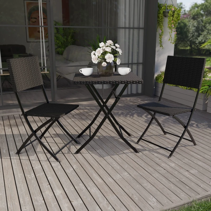 Garden Vida Capri 2 Seater Rattan Bistro Set Outdoor Garden Patio Balcony Furniture 3 Pcs (Black) (UKFR Certified) Garden Furniture