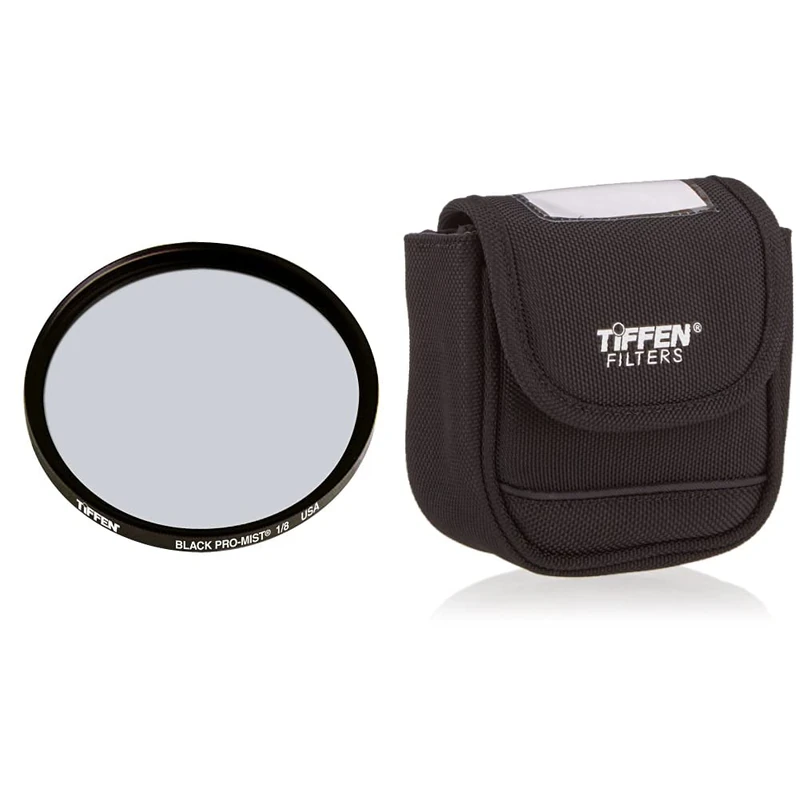 Tiffen 82bpm18 82mm Black Pro Mist 1/8 Filter & 4BLTPCHLGK Large Belt Style Filter Pouch for 62mm to 82mm Filters-Black