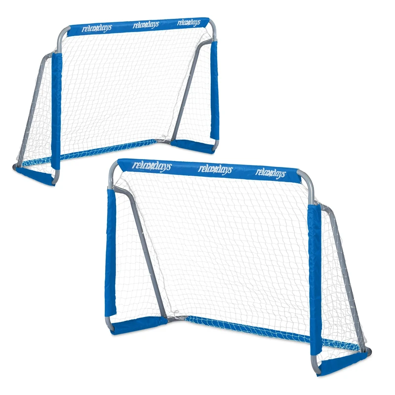 Relaxdays Football Goals, Set of 2, Garden Play Equipment, Kids & Adults, HWD 110 x 150 x 75 cm, Metal, Goalposts, Blue, Iron