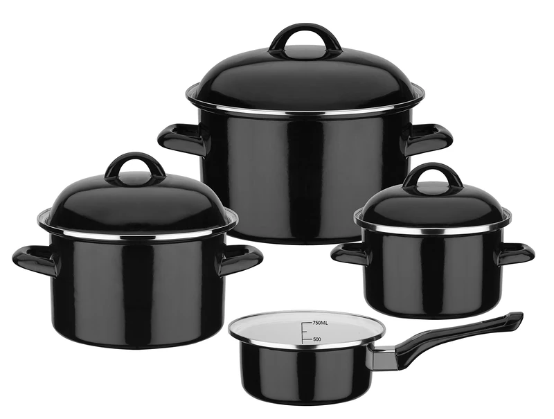 GSW 255134 Cooking Pot Set Black & White 7 Pieces