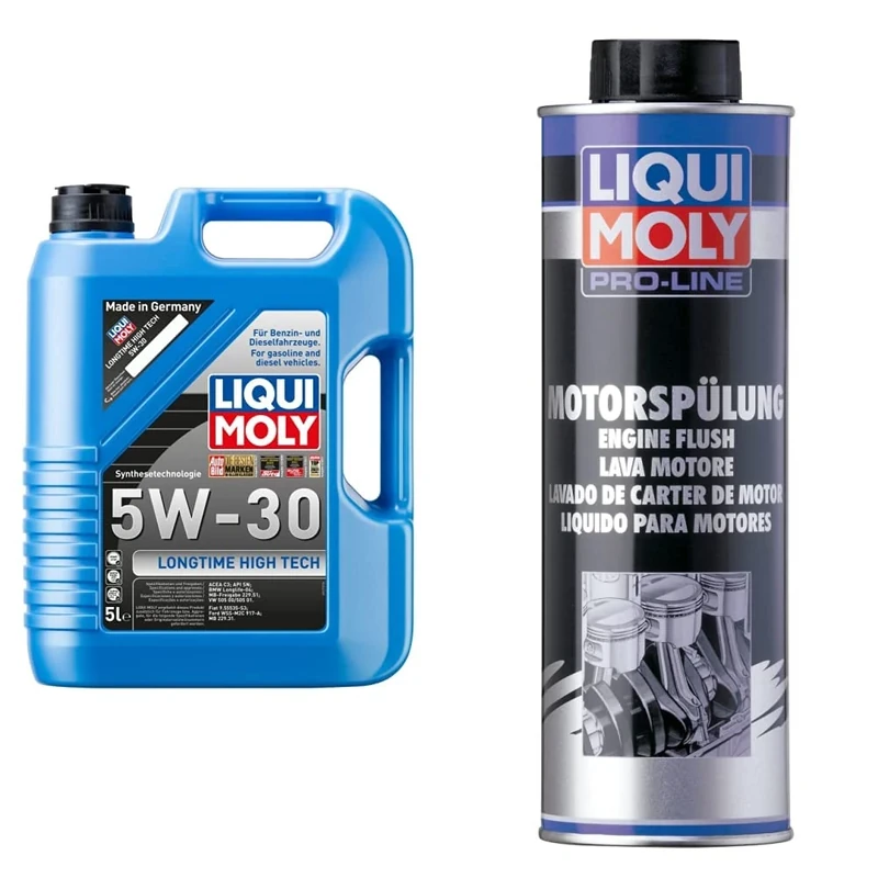 Liqui Moly Longtime High Tec 1137 Engine Oil 5 W-30 5 Litres & P000065 Pro-Line Engine Flush, 500 ml